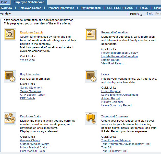 BSNL ESS Portal Options