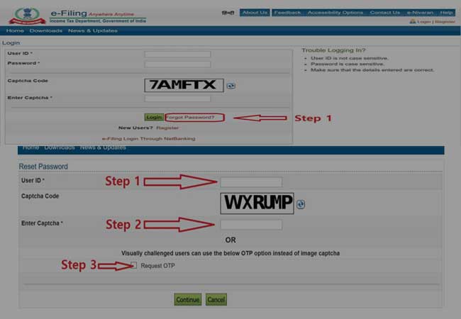 Income Tax User Forgot Password Option