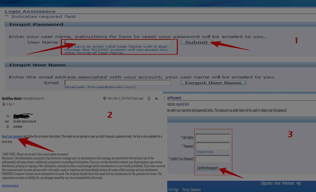 ICAR ERP Portal Login Password Reset