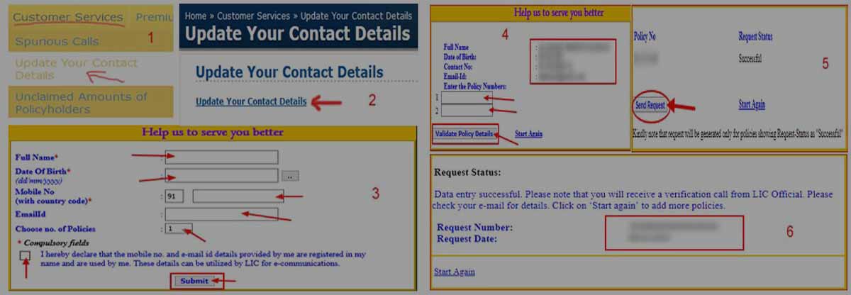 LIC Contact Details Change Process in Online