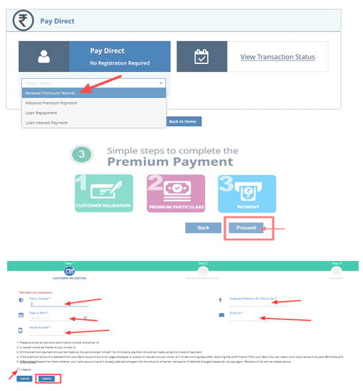 LIC Online Payment without Login