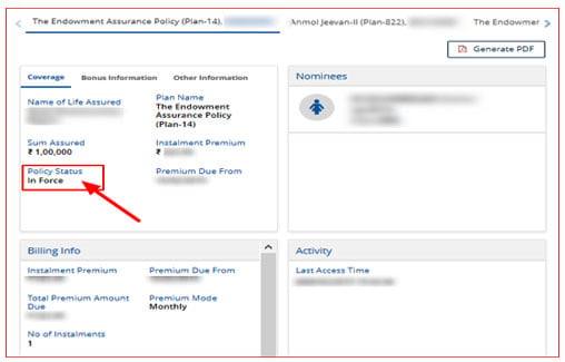 LIC Policy Status In Force
