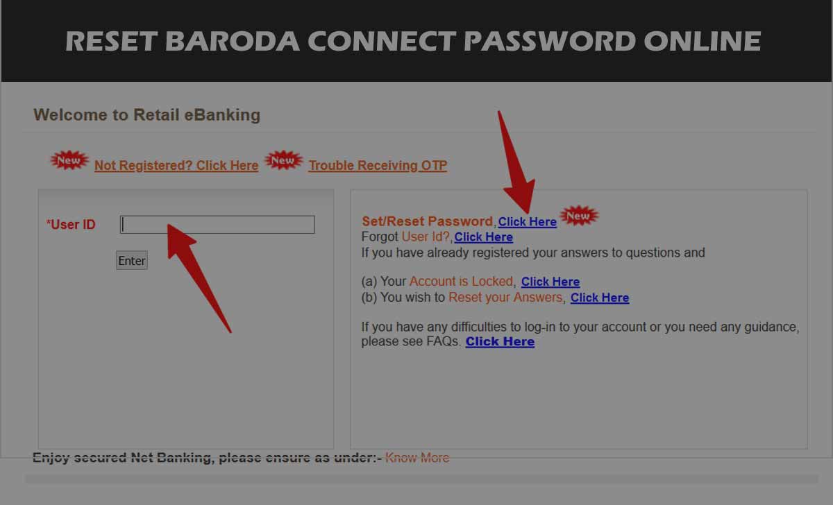 Bank of Baroda Login Password Reset for Net Banking