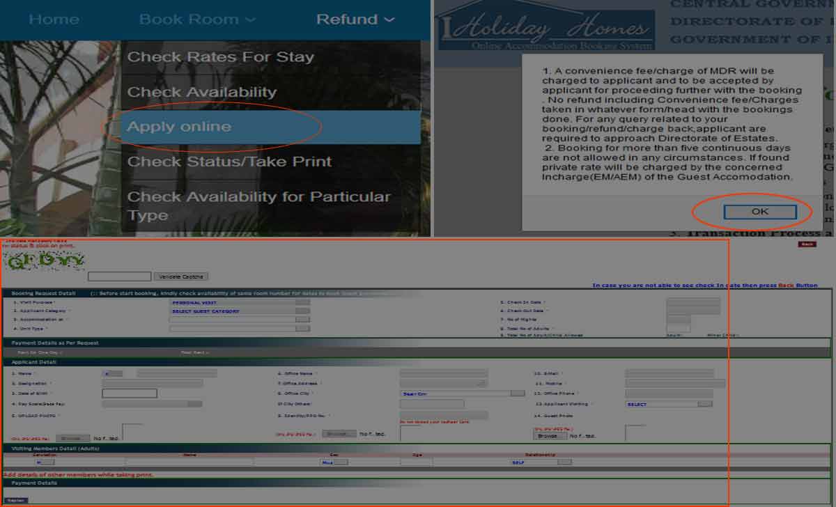 Online Booking of Holiday Home for Central Government Employees
