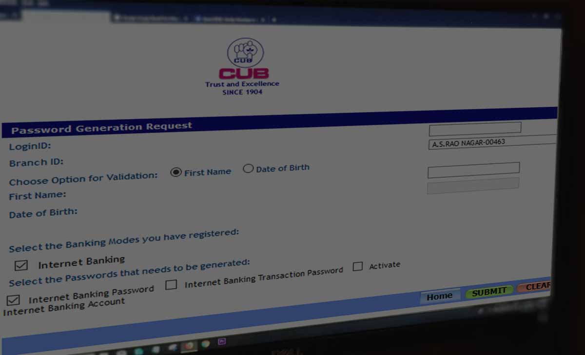 City Union Bank Net Banking Password Reset for Login