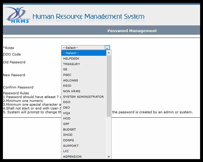 Karnataka HRMS Password Change