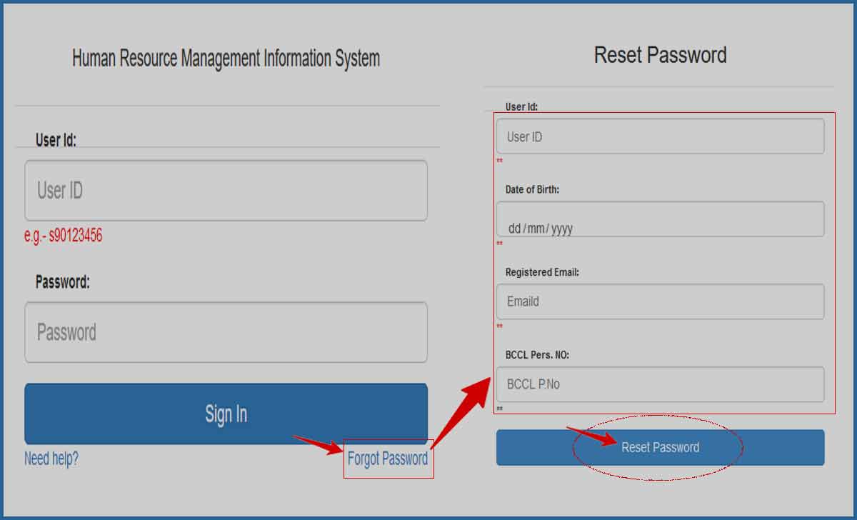 Reset BCCL HRMS Forgot Password