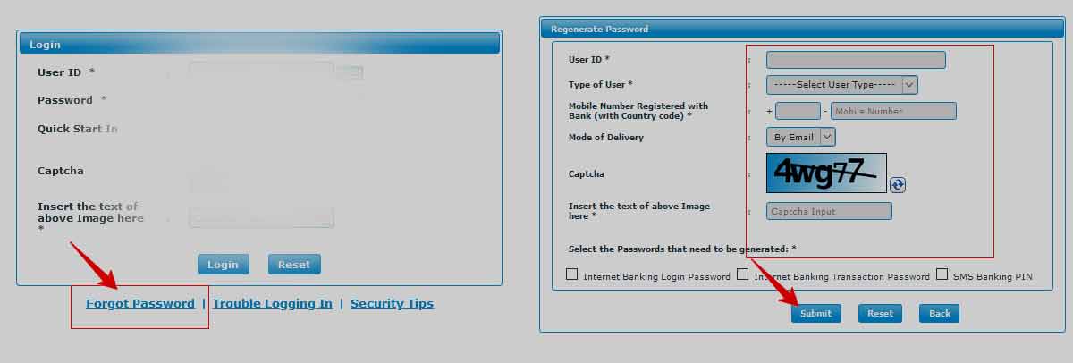 BOM Net Banking Forgot Password Reset Process