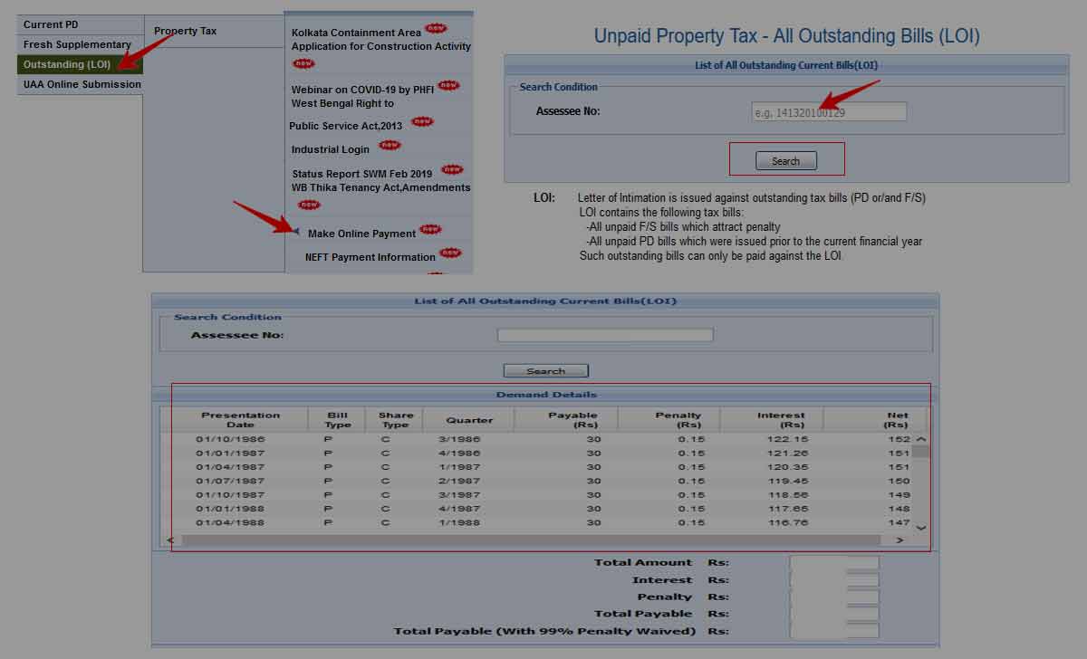 Check Kolkata Unpaid Property Dues