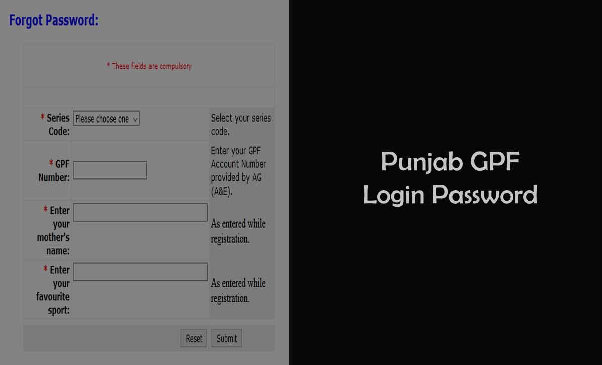 Punjab GPF Login Password Reset