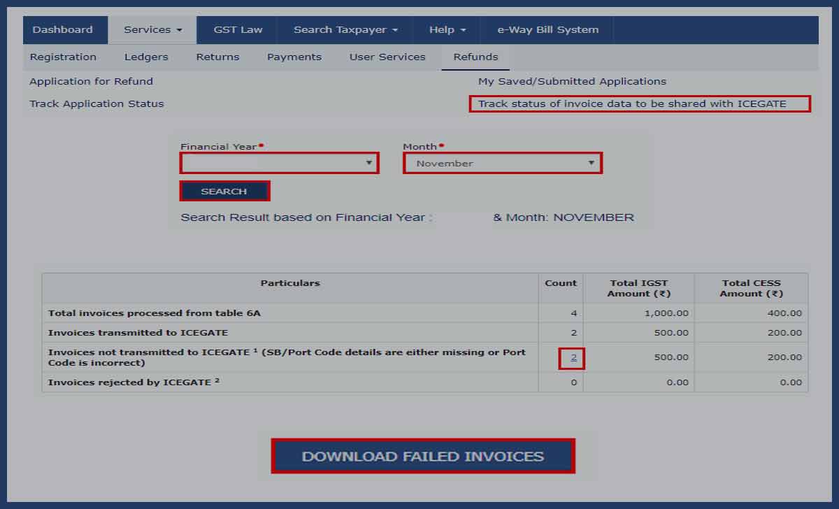 ICEGATE GST Refund Status