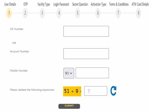 Indian Bank Net Banking User ID Registration